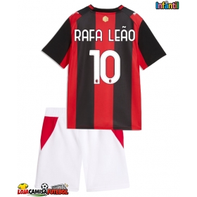 Camisa de Futebol AC Milan Rafael Leao #10 Equipamento Principal Infantil 2026-27 Manga Curta (+ Calças curtas)